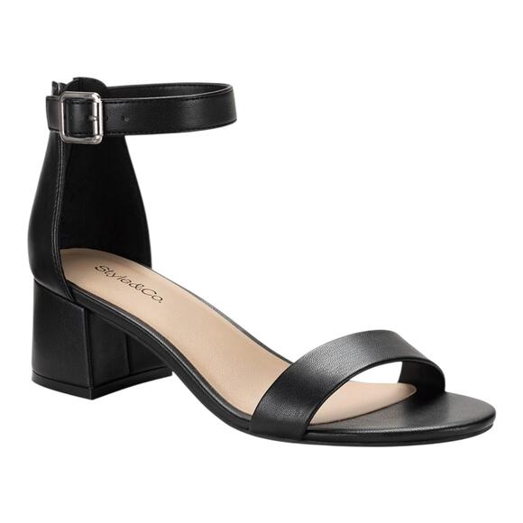 Style & Co Women's Janiee Ankle Strap Block Heel Sandals Black Size 8 1/2 - Picture 1 of 3
